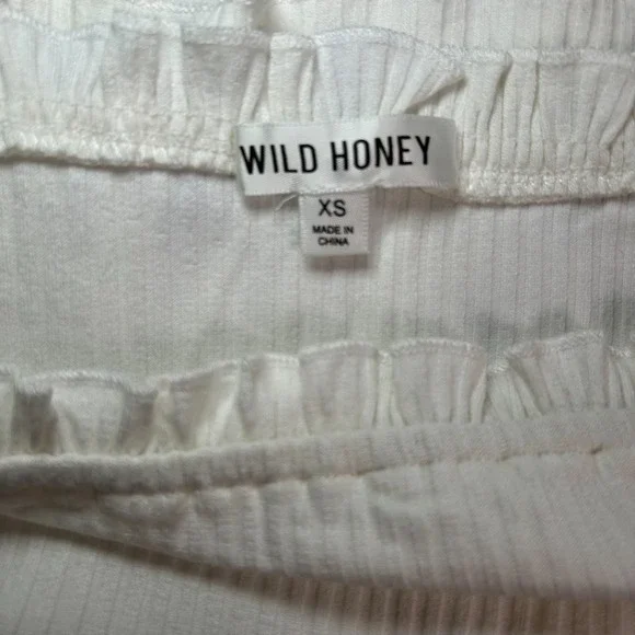 Wild Honey White Ribbed Ruffle Tube Top XS Strapless Stretchy Crop - Picture 3 of 5